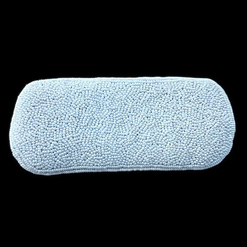 Pearl white beaded eyeglasses case elegant beadwork silk